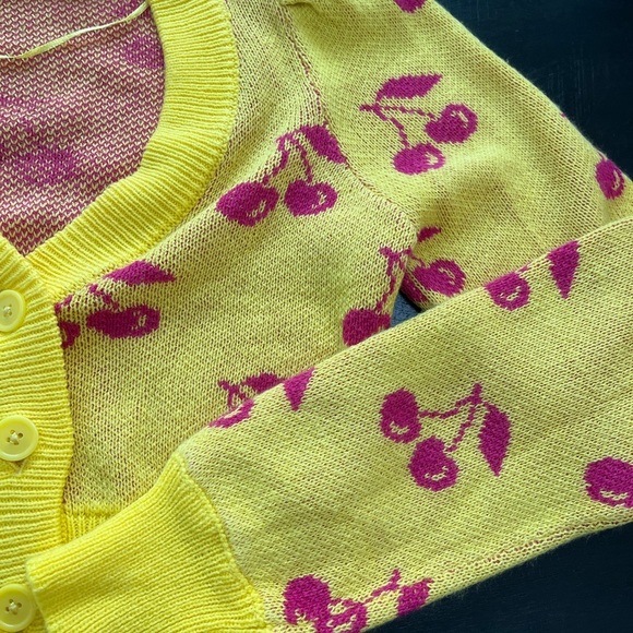 Noisy May XS Yellow Cropped Cherry Cardigan Fun & Trendy Design - Picture 5 of 7